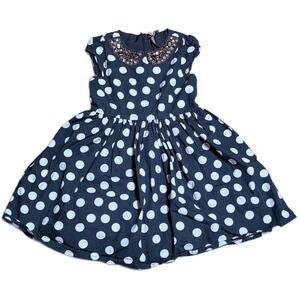 Next Polka‎ Dot Dress Girl's Navy Blue Size 5 Years with Embellished Collar
